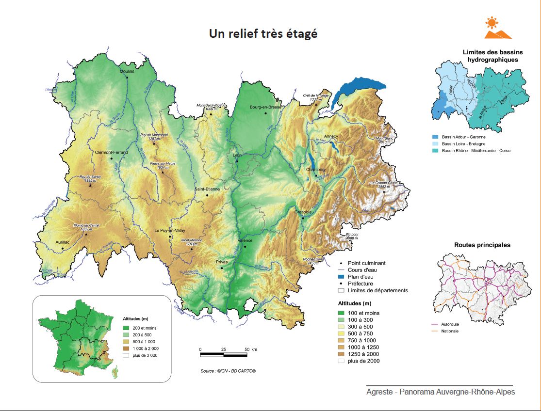 Carte de l'Auvergne-Rhône-Alpes - Auvergne-Rhône-Alpes cartes de la région