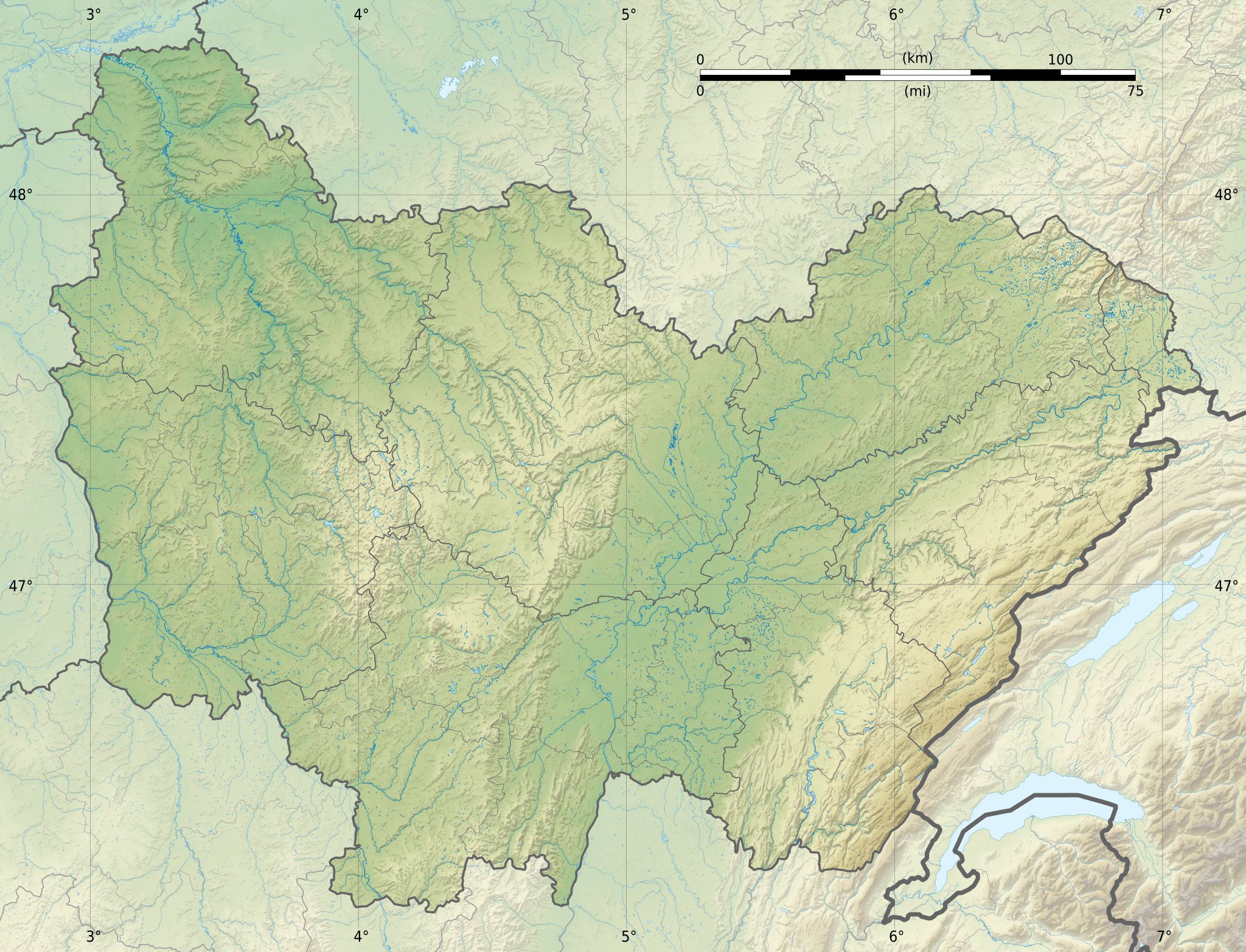 Carte du relief de Bourgogne-Franche-Comté Carte du relief de Bourgogne-Franche-Comté