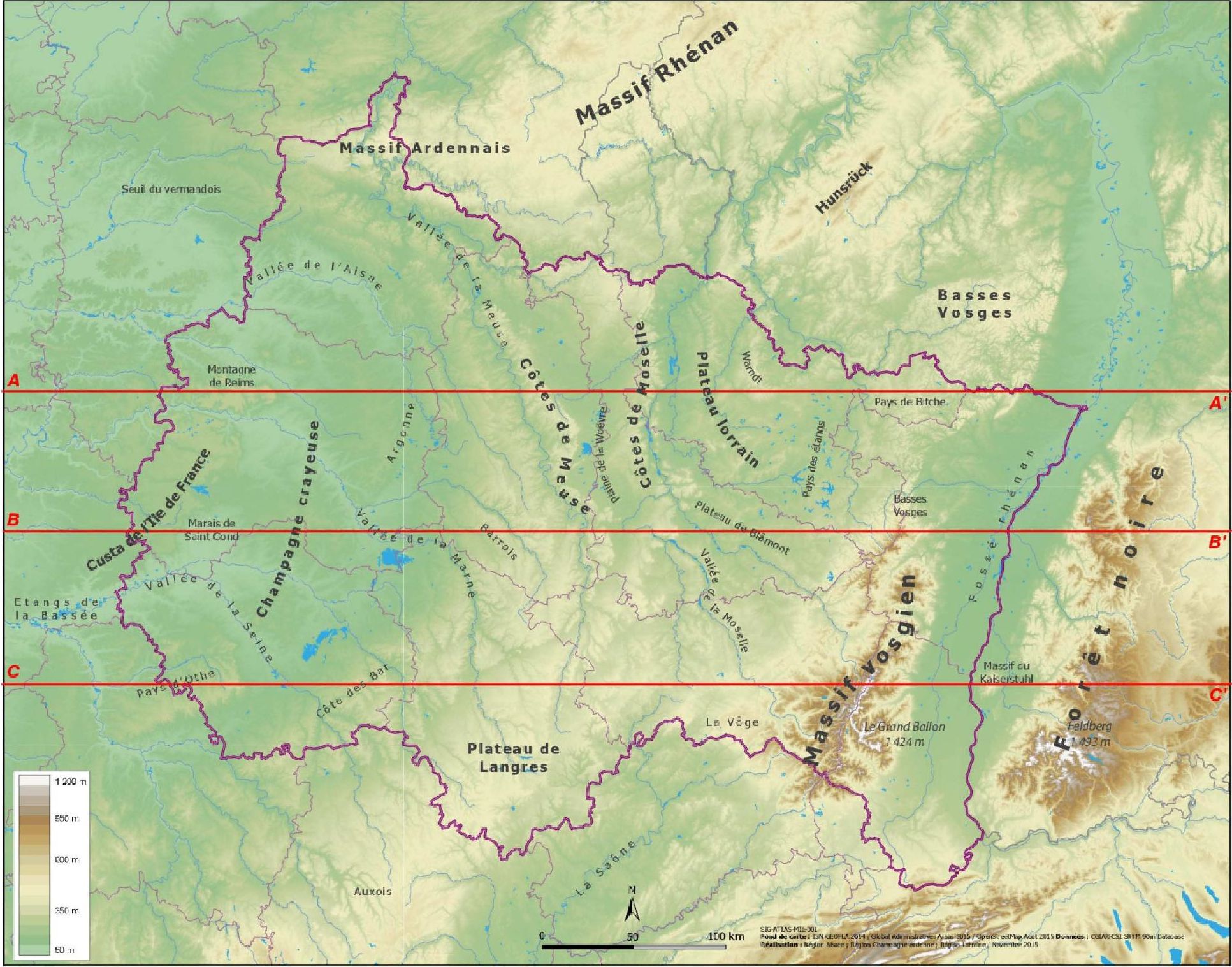 Carte du relief du Grand Est Carte du relief du Grand Est