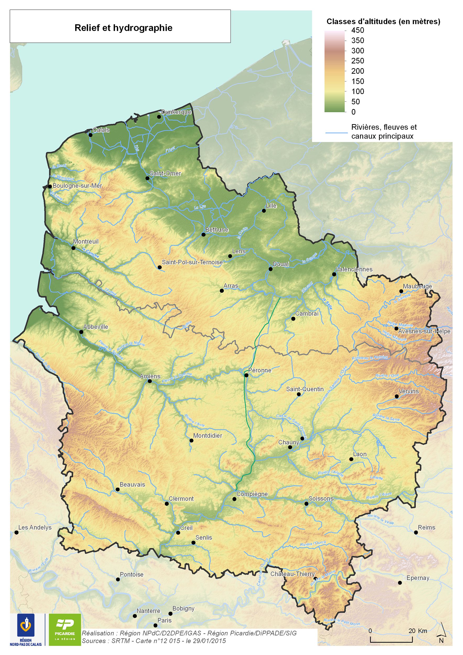 Carte du relief Hauts-de-France