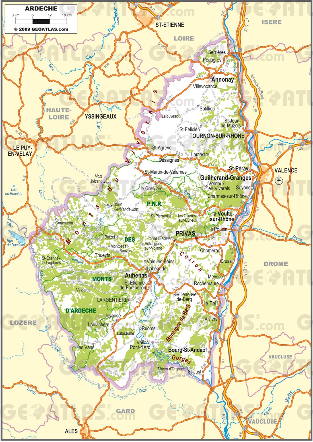 ardeche carte geographique