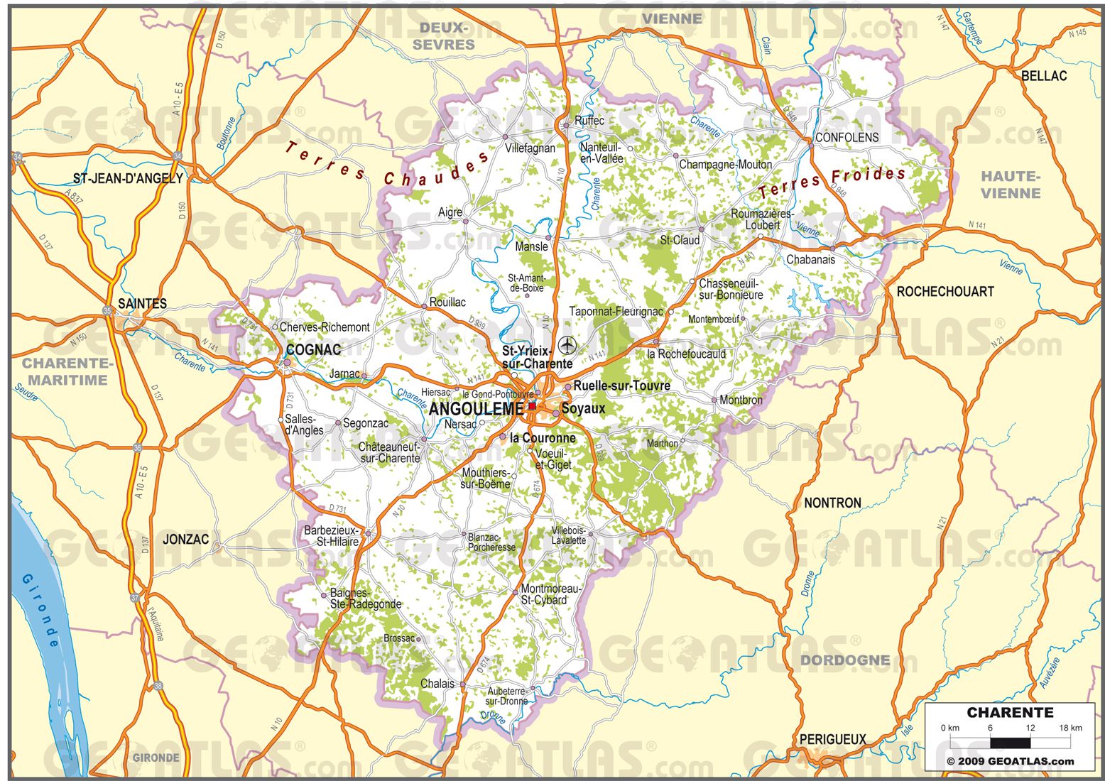 Carte routière de la Charente Carte routière de la Charente