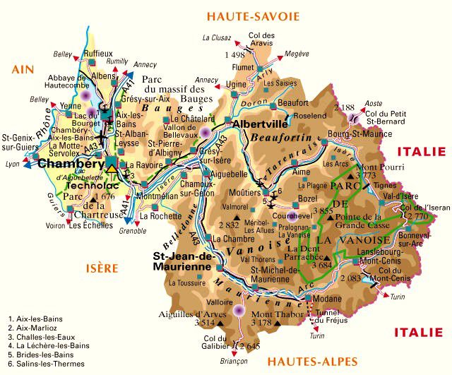 Carte de la Savoie - Savoie carte du département (73), villes, tourisme...