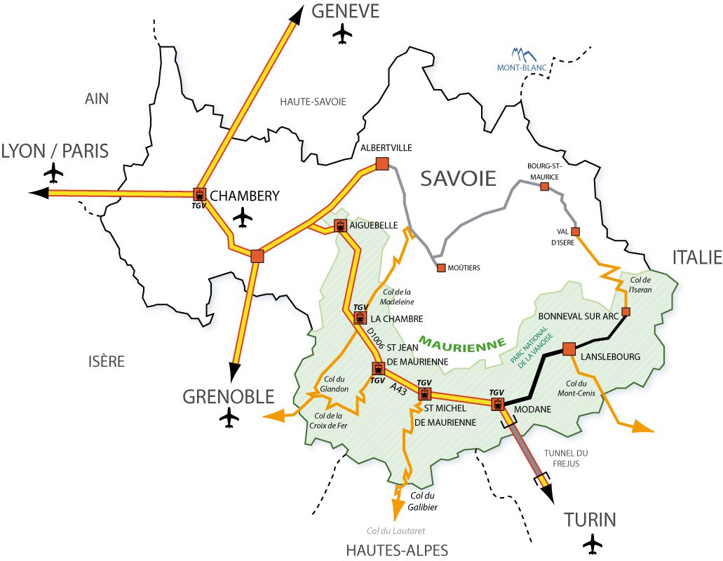 Carte des transports de la Savoie Carte des transports de la Savoie