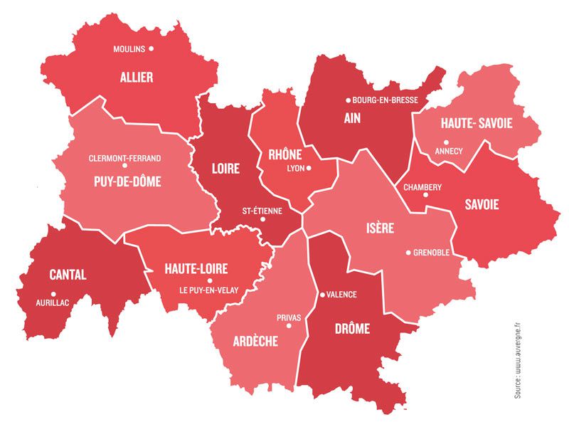 carte villes auvergne rhône alpes