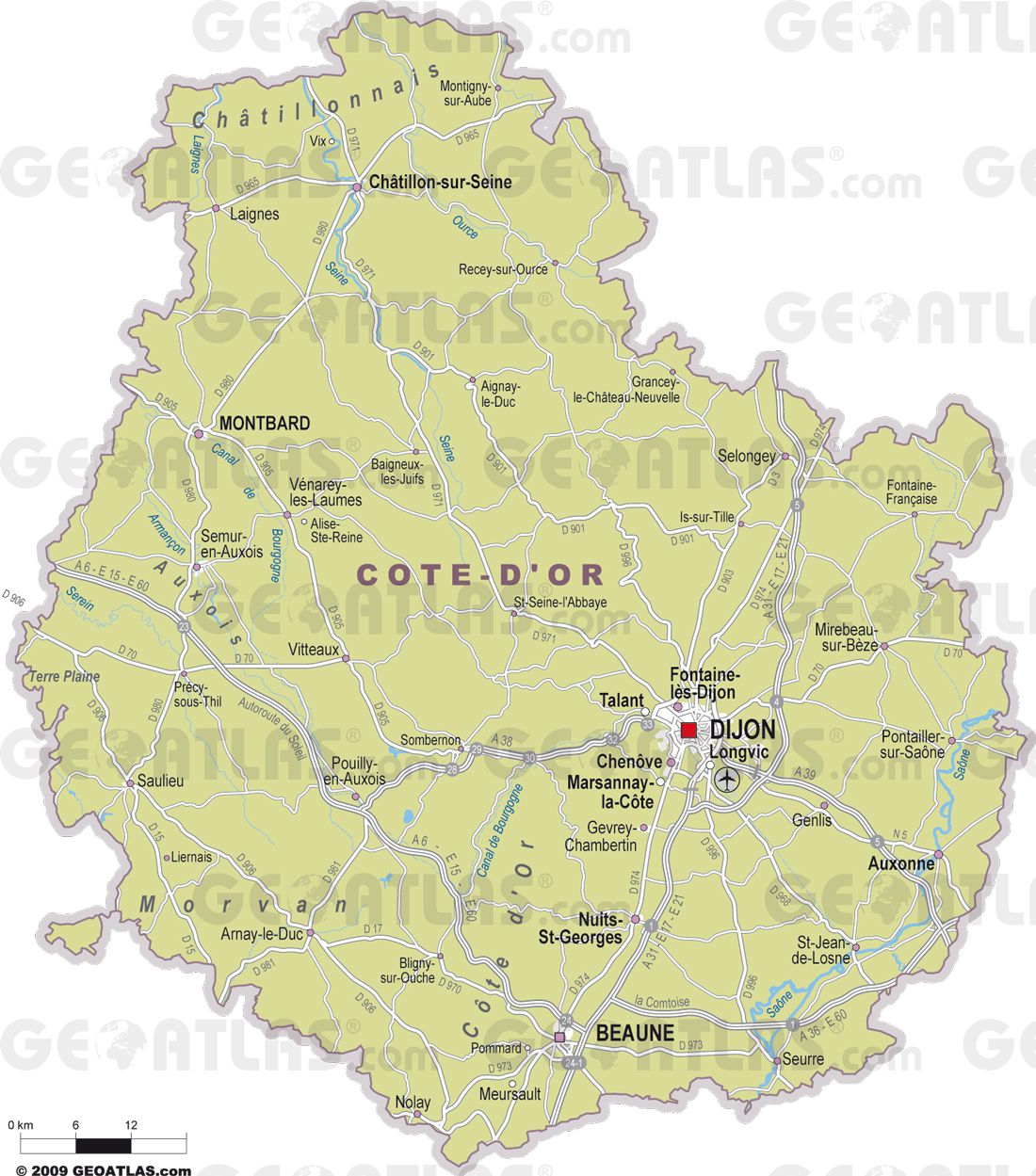 Carte des villes de Côte-d'Or Carte des villes de Côte-d'Or