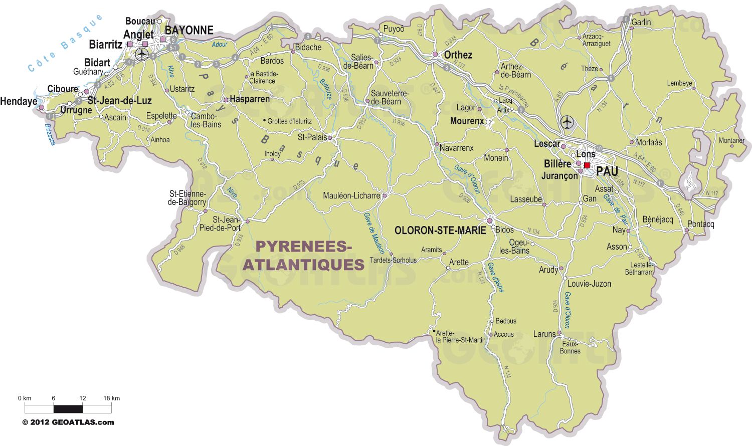 Carte des villes des Pyrénées-Atlantiques Carte des villes des Pyrénées-Atlantiques