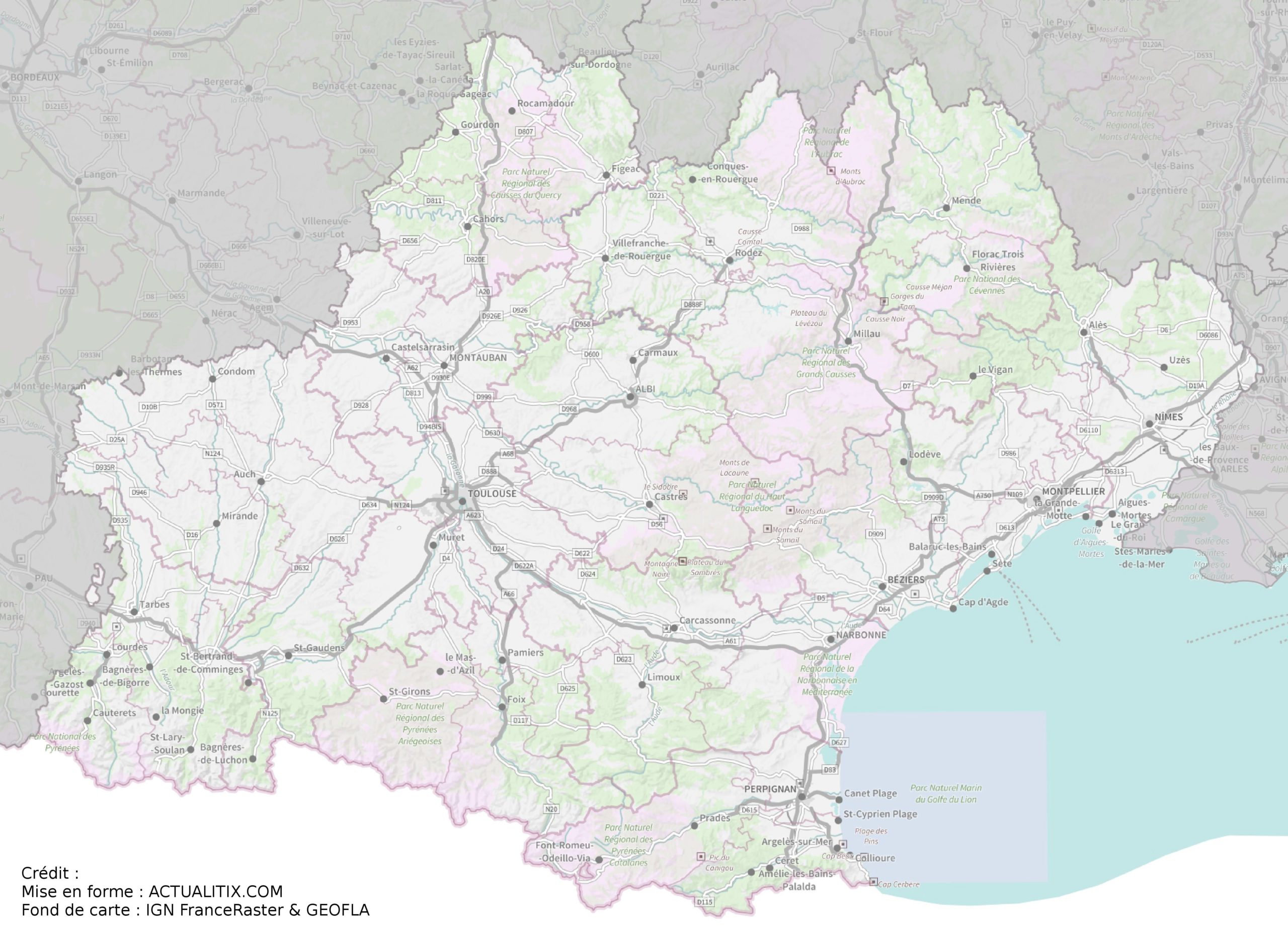 Carte de l'Occitanie Occitanie carte des villes, départements