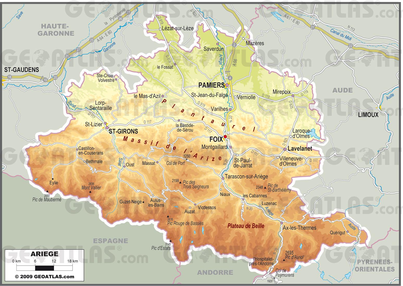 carte geographique ariege