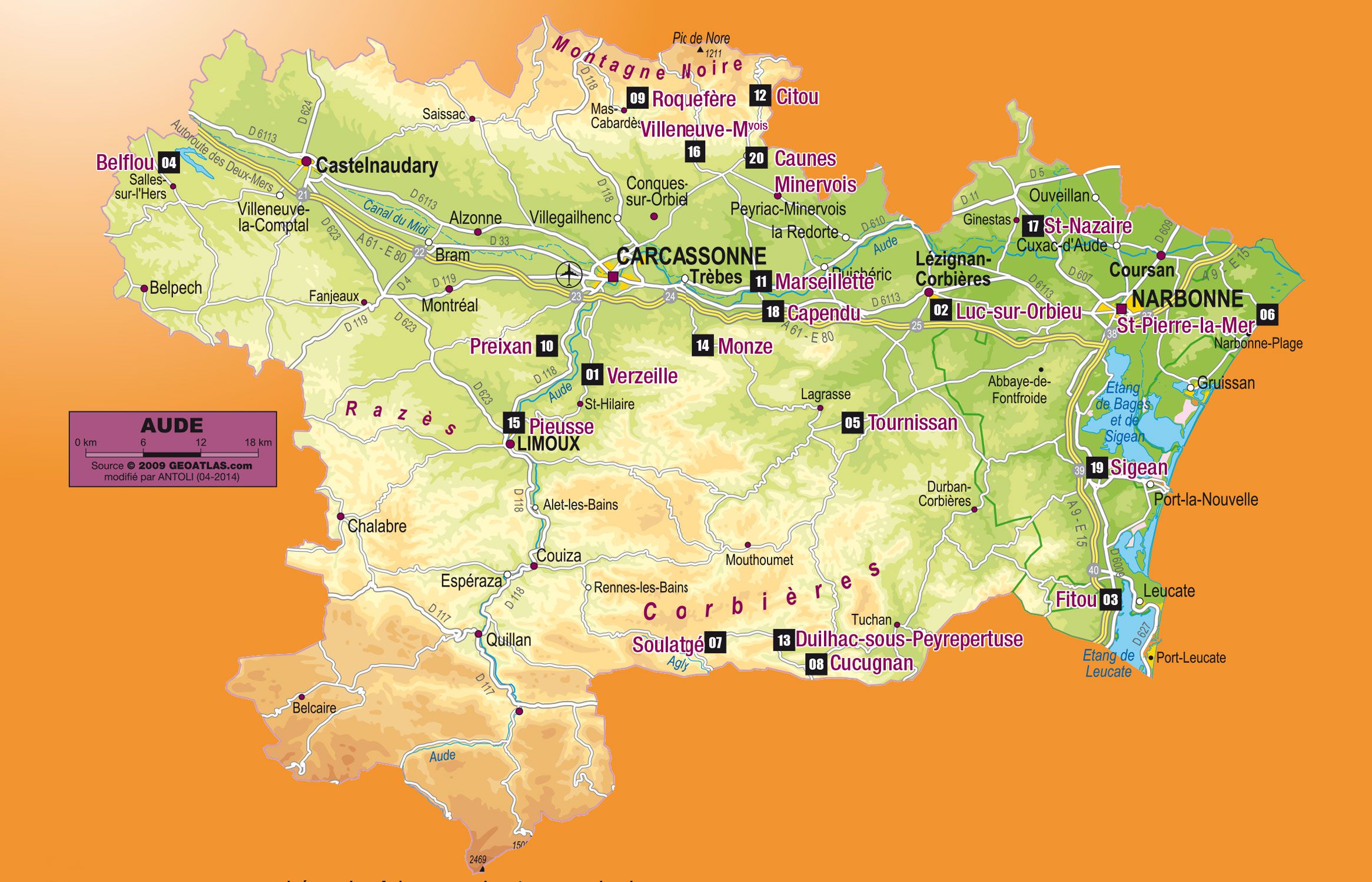 Carte de l'Aude - Aude carte du département 11 - villes, sites ...