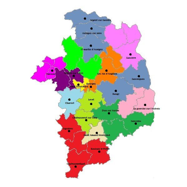Carte des cantons du Cher Carte des cantons du Cher
