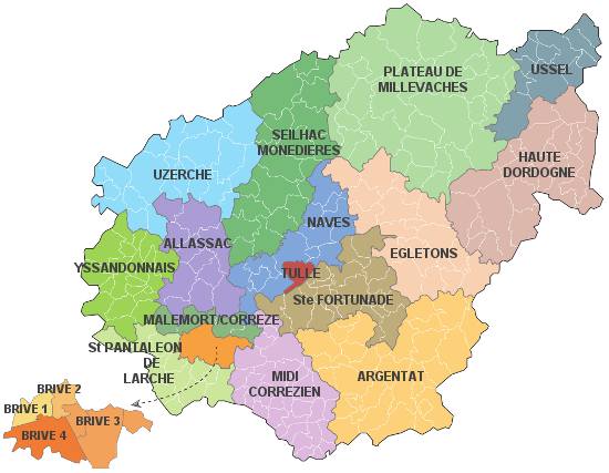 Carte des cantons de la Corrèze Carte des cantons de la Corrèze