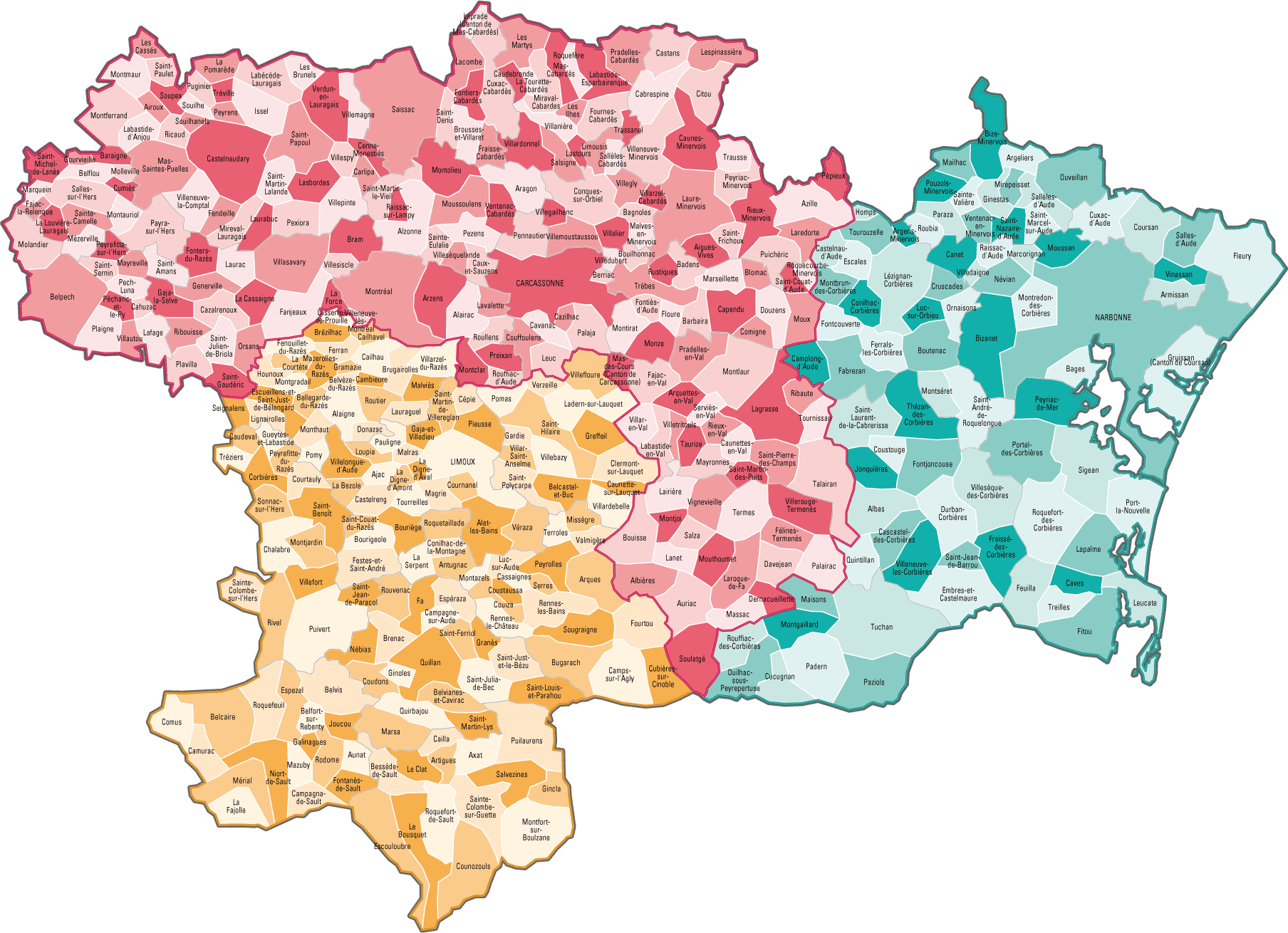 Carte de l'Aude - Aude carte du département 11 - villes, sites ...