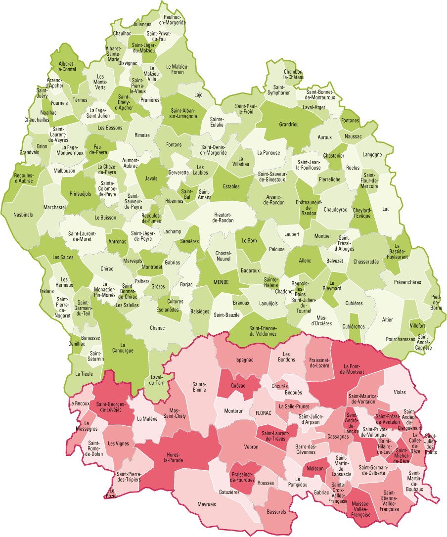 Carte de la Lozère - Lozère carte du département 48 ...