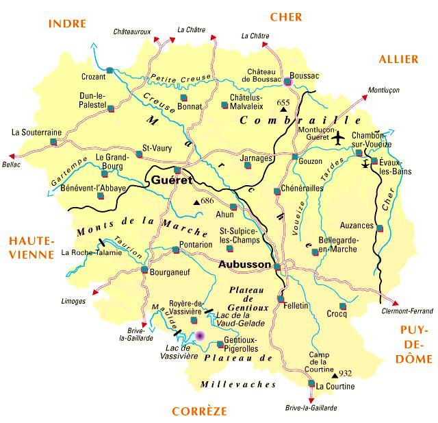 Carte de la Creuse Creuse carte du département 23 villes, tourisme...