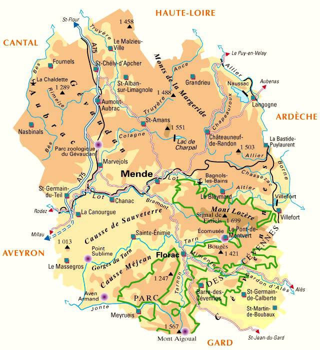 Carte de la Lozère - Administrative Carte de la Lozère - Administrative