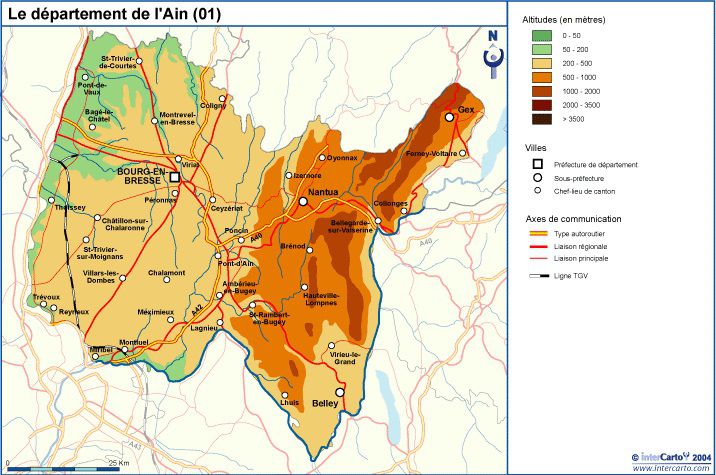 Carte du relief de l'Ain Carte du relief de l'Ain