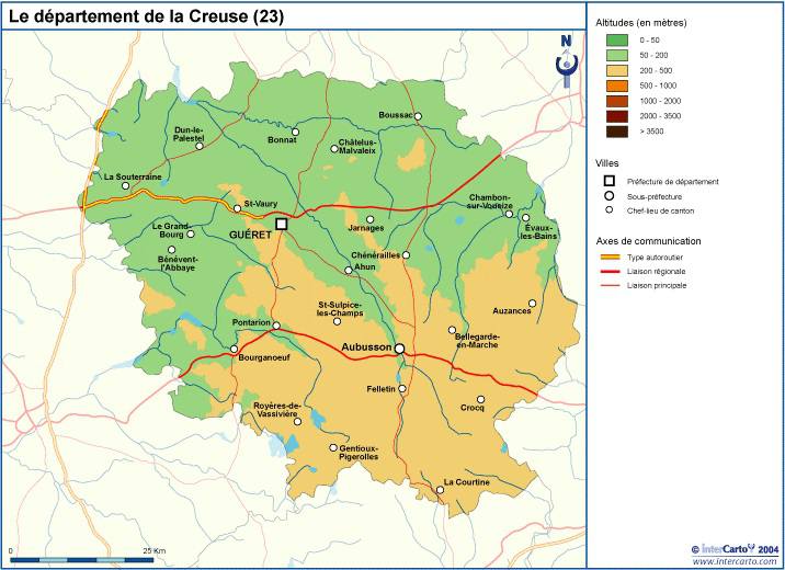 Carte de la Creuse Creuse carte du département 23 villes, tourisme...