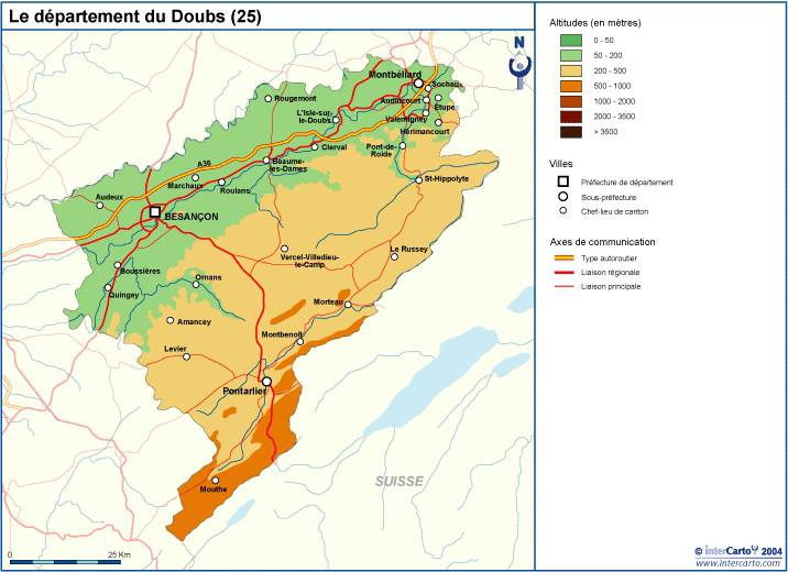 Carte du Doubs Doubs carte du département 25 villes, tourisme... — free download