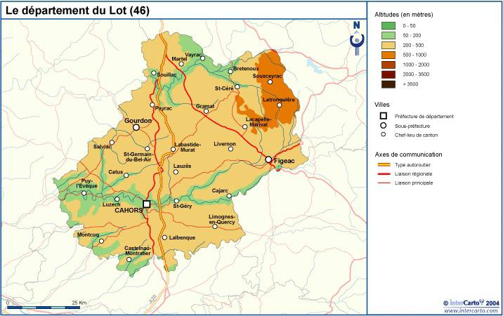 Carte du relief du Lot Carte du relief du Lot