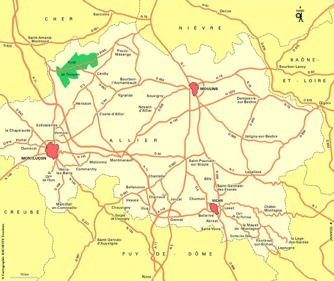 Carte des routes de l'Allier Carte des routes de l'Allier