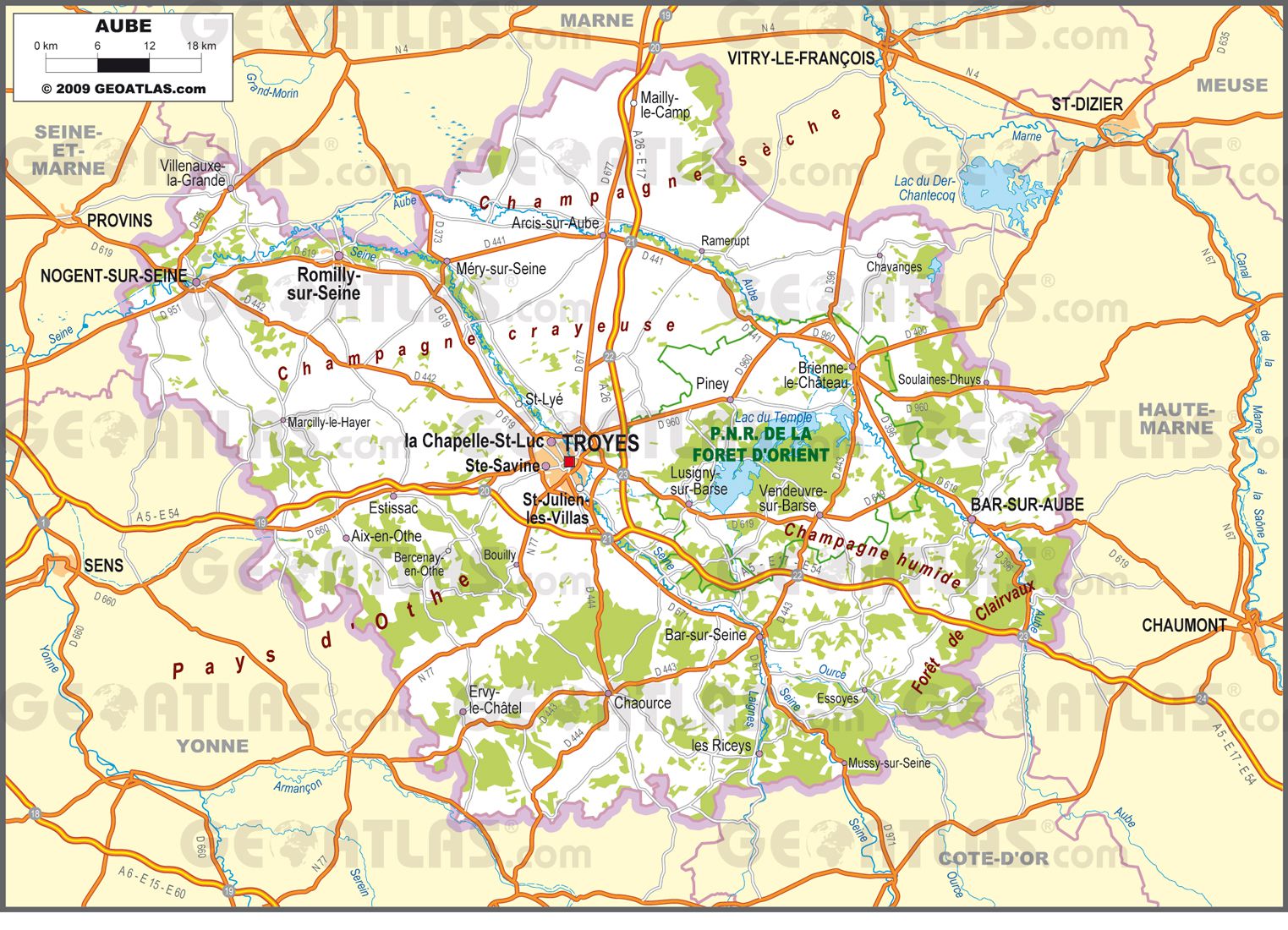 Carte routière de l'Aube Carte routière de l'Aube