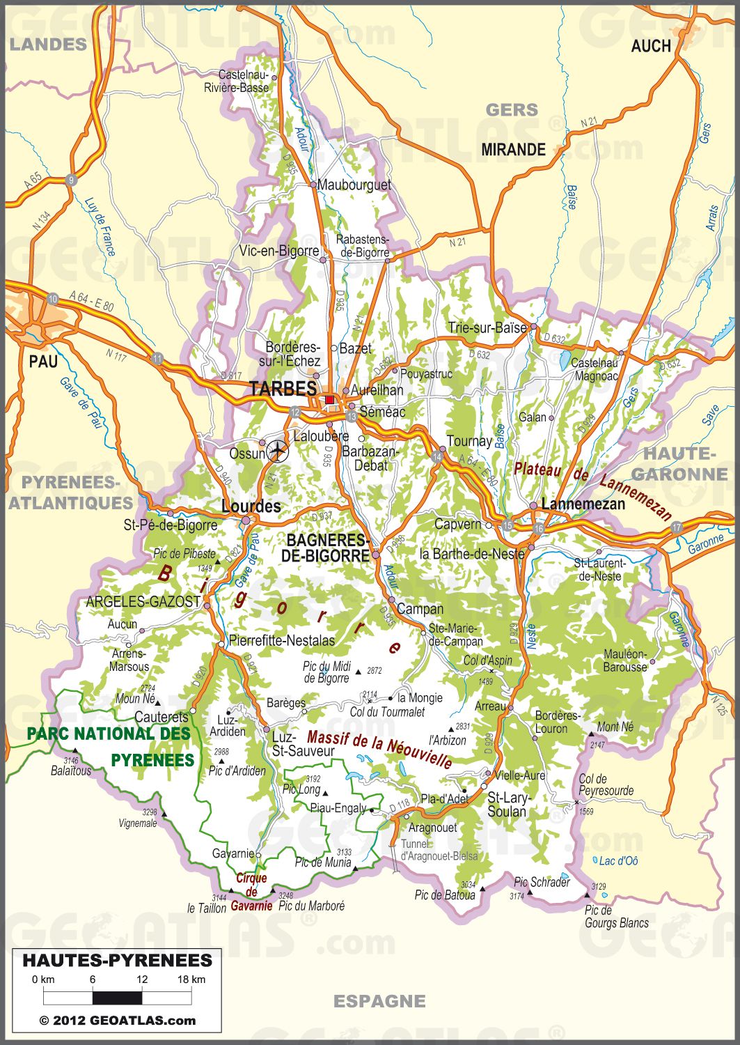 Carte routière des Hautes-Pyrénées Carte routière des Hautes-Pyrénées