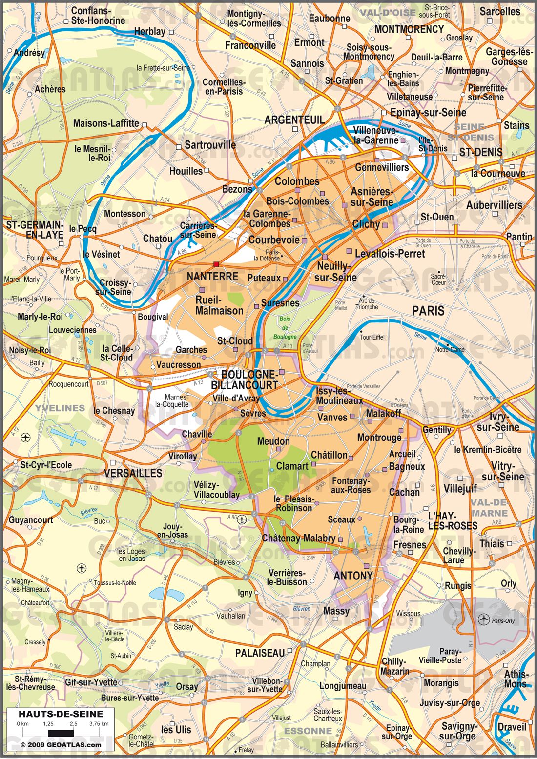 Carte des Hauts-de-Seine - Hauts-de-Seine carte du département 92