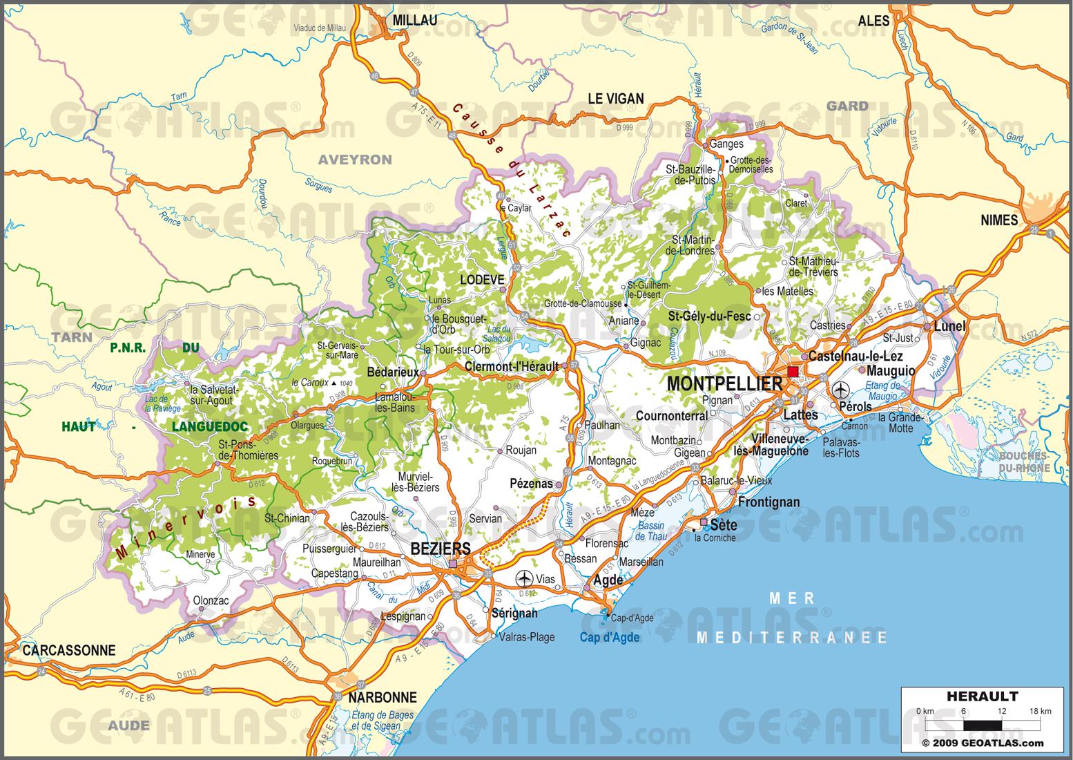 herault carte detaillee