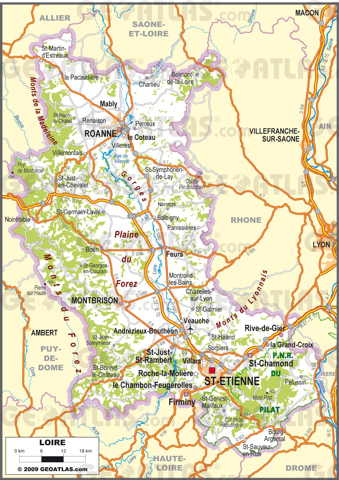 Carte De La Loire Loire Carte Du D partement 42 Villes Sites 