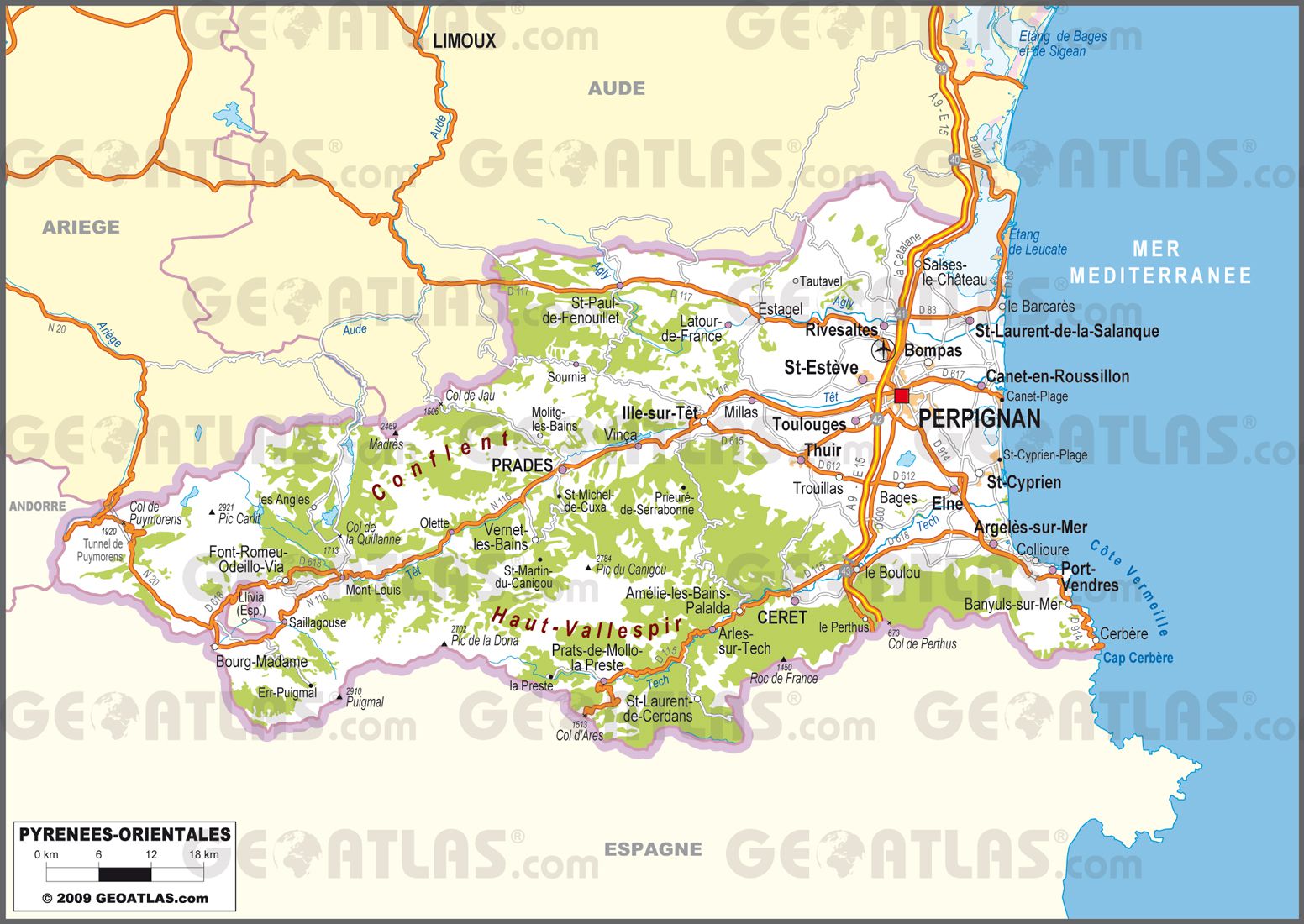 pyrenees orientales carte detaillee