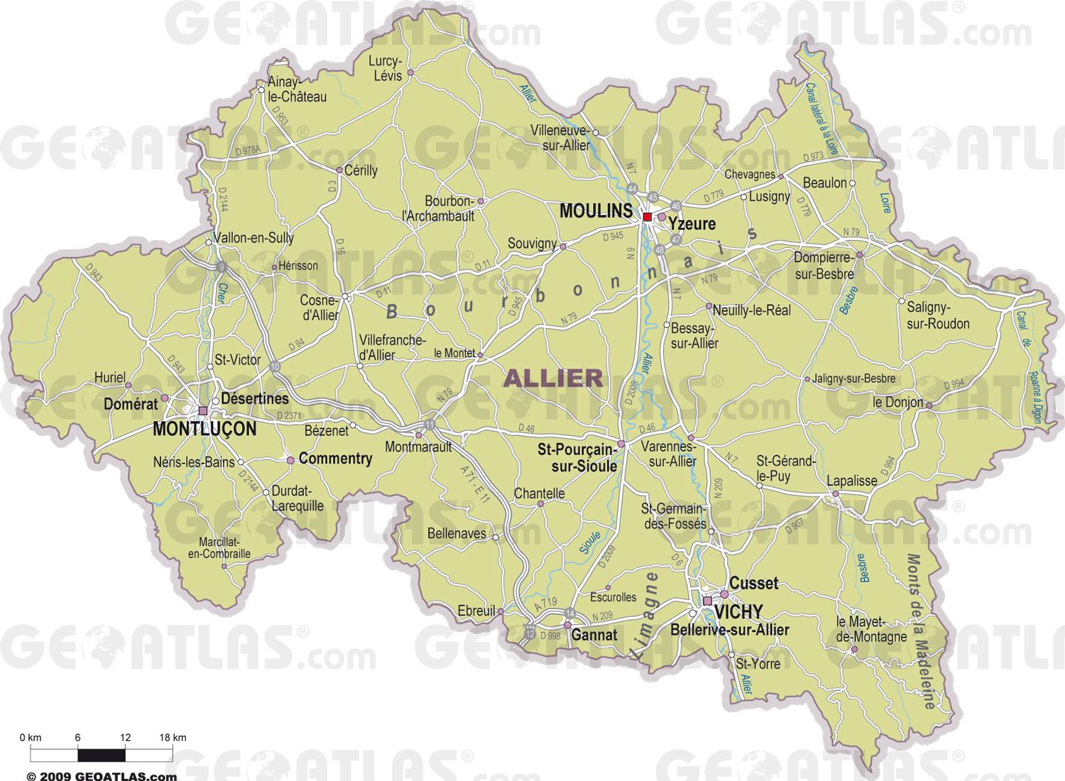 Carte des villes de l'Allier Carte des villes de l'Allier