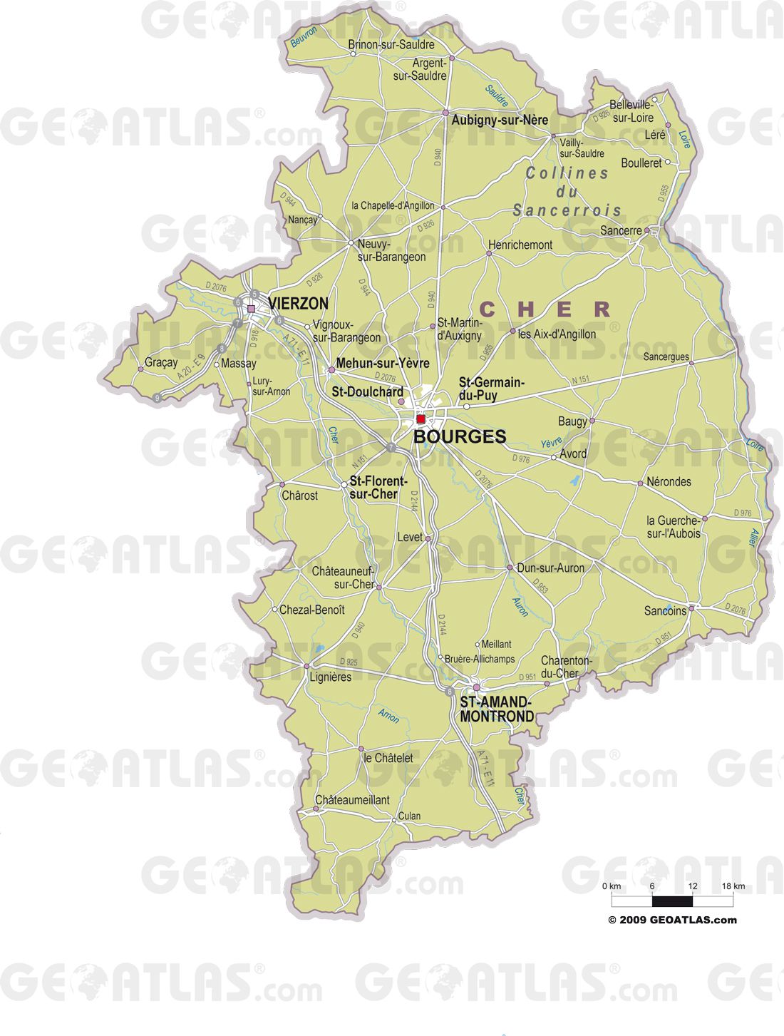 Carte des villes du Cher Carte des villes du Cher