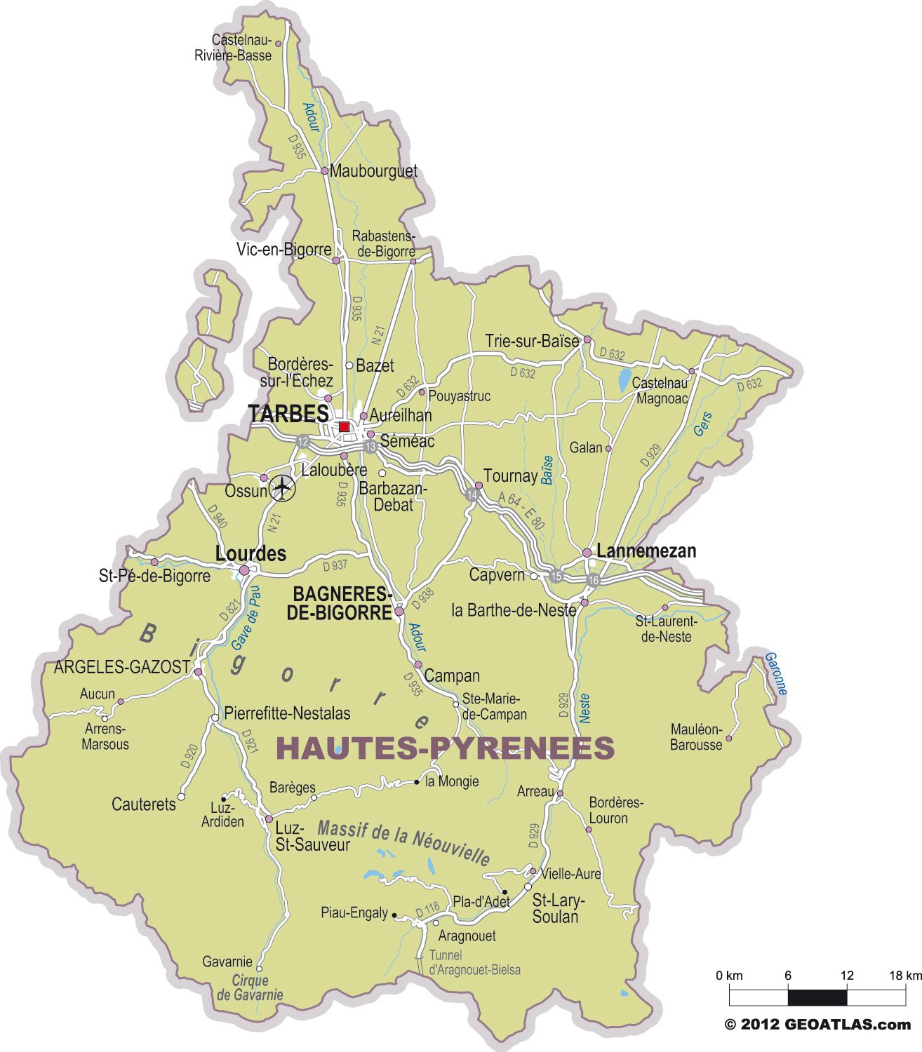 carte haute pyrénées 65