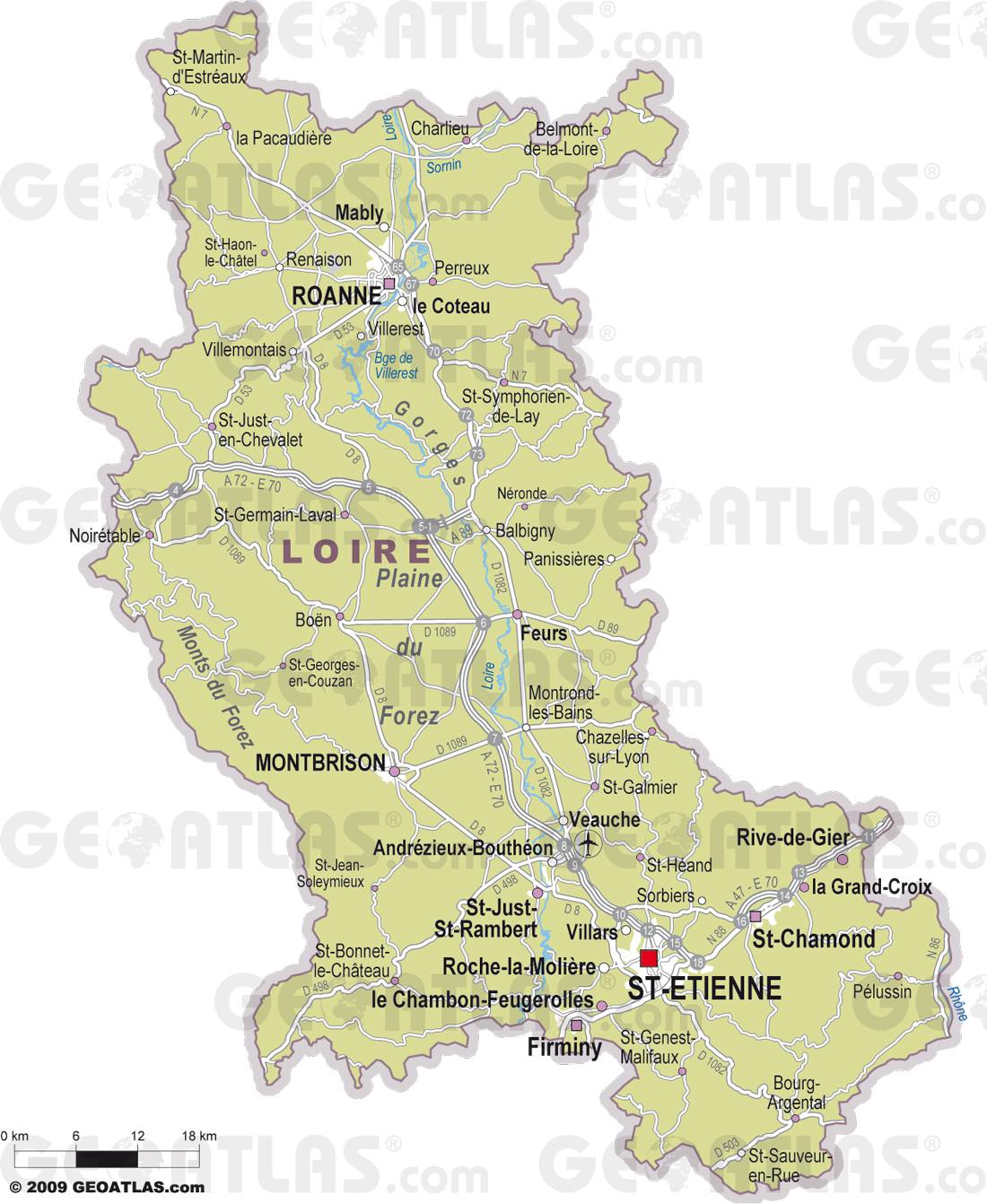 Carte de la Loire - Loire carte du département 42 - villes, sites ...