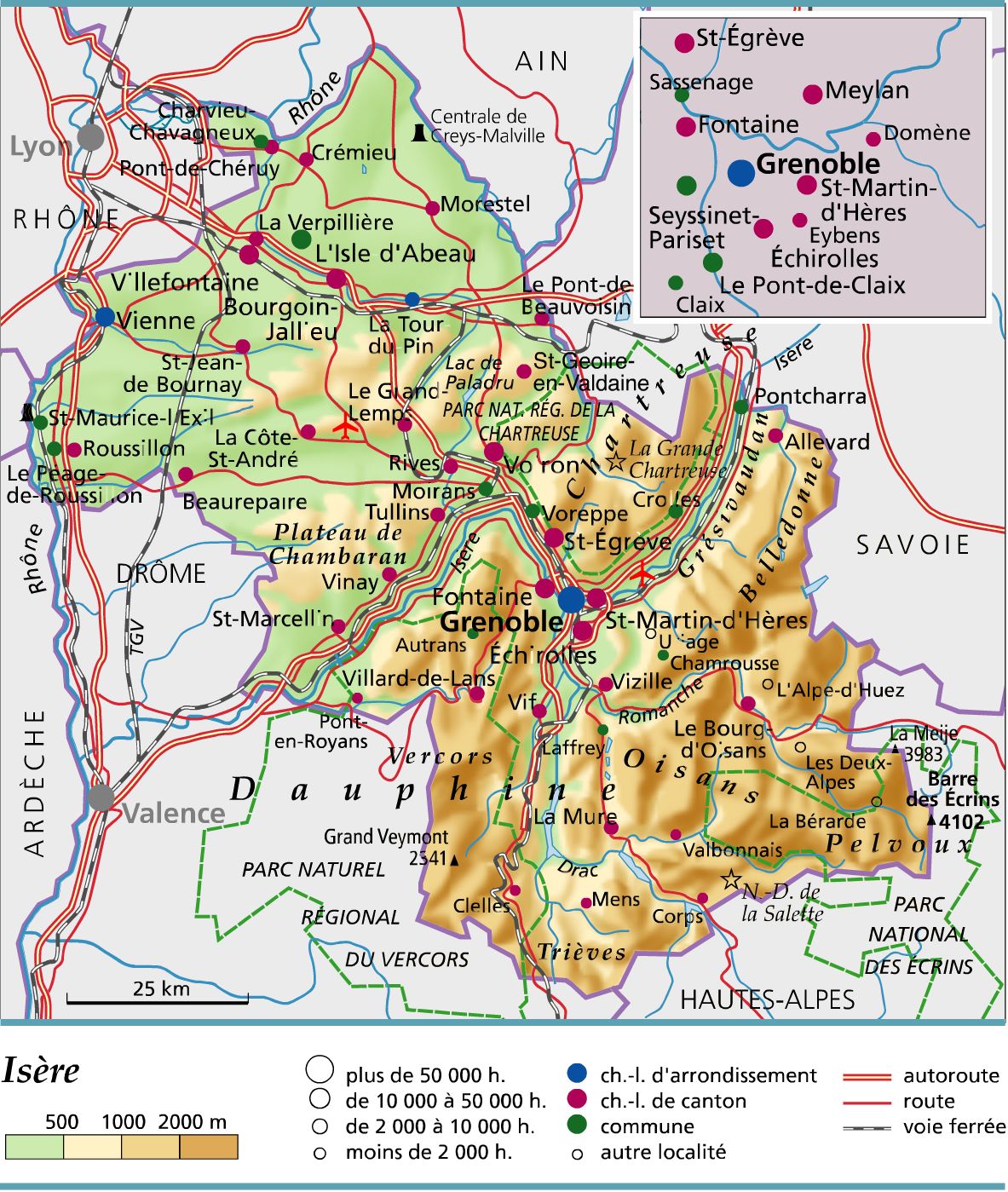 carte détaillée isère - carte du département de l'isère