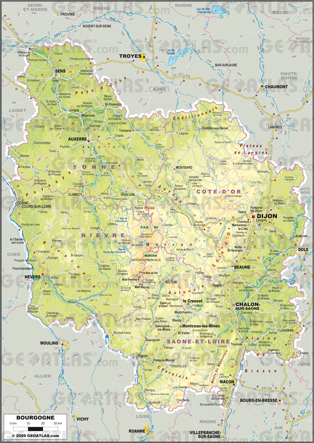 Carte de la Bourgogne Carte de la Bourgogne