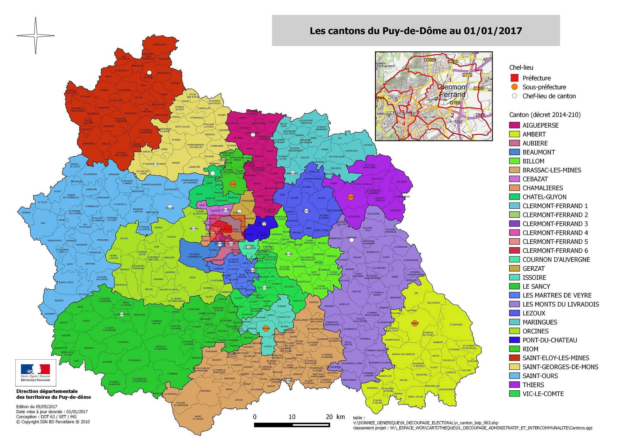 Carte des cantons du Puy-de-Dôme Carte des cantons du Puy-de-Dôme