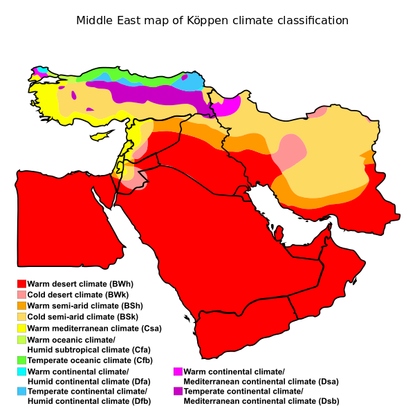 Carte du climat au Moyen-Orient Carte du climat au Moyen-Orient