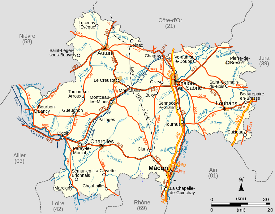 Carte de la Saône-et-Loire - Saône-et-Loire carte du département 71