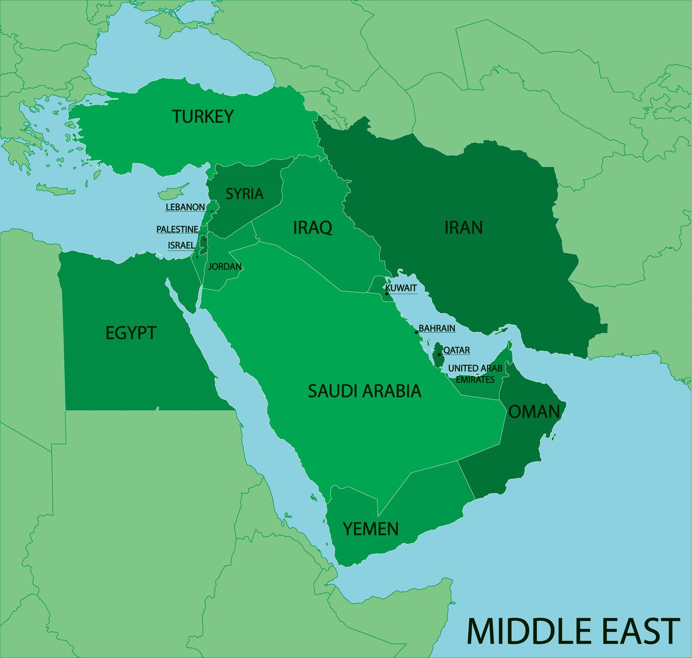 Carte du Moyen-Orient (Proche-Orient) 