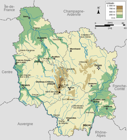 Carte du relief de la Bourgogne Carte du relief de la Bourgogne