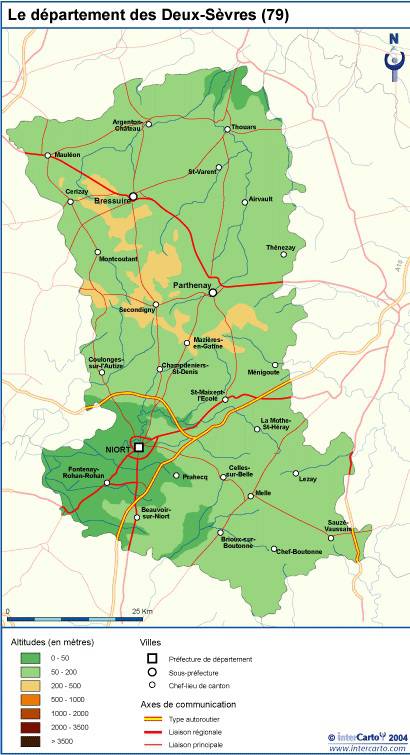 Carte du relief des Deux-Sèvres Carte du relief des Deux-Sèvres