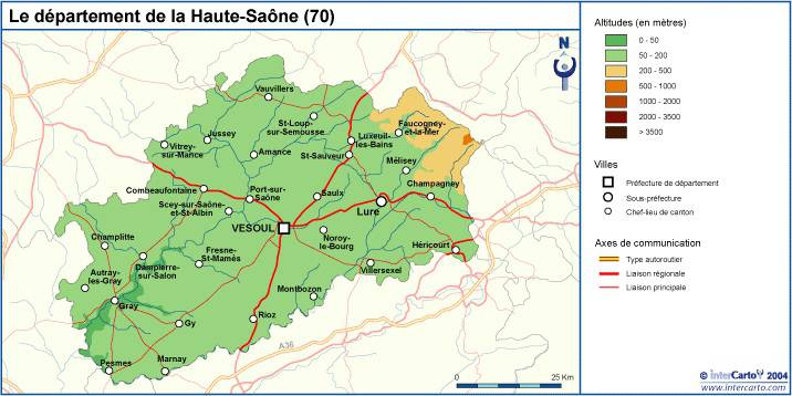 Carte du relief de la Haute-Saône Carte du relief de la Haute-Saône