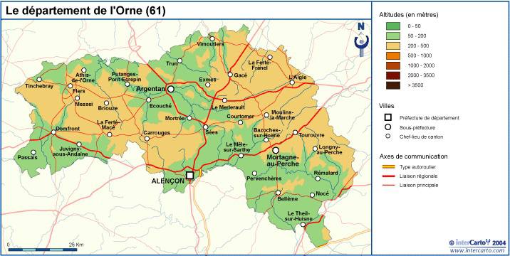 Carte du relief de l'Orne Carte du relief de l'Orne