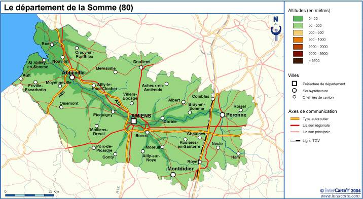 Carte du relief de la Somme Carte du relief de la Somme