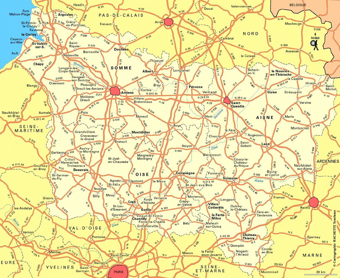 Carte des routes de la Picardie Carte des routes de la Picardie