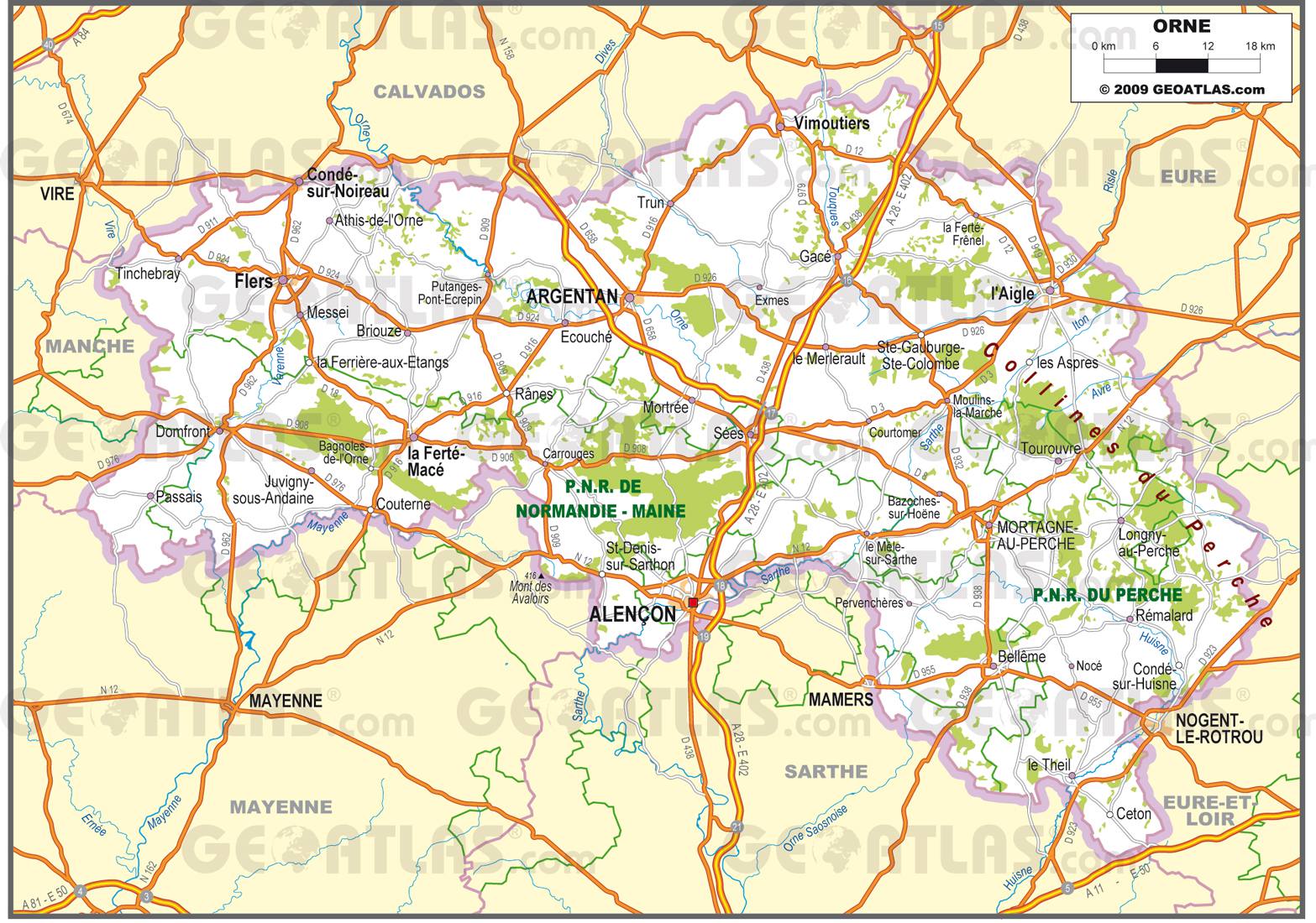 Carte de l'Orne Orne carte du département 61 villes, sites