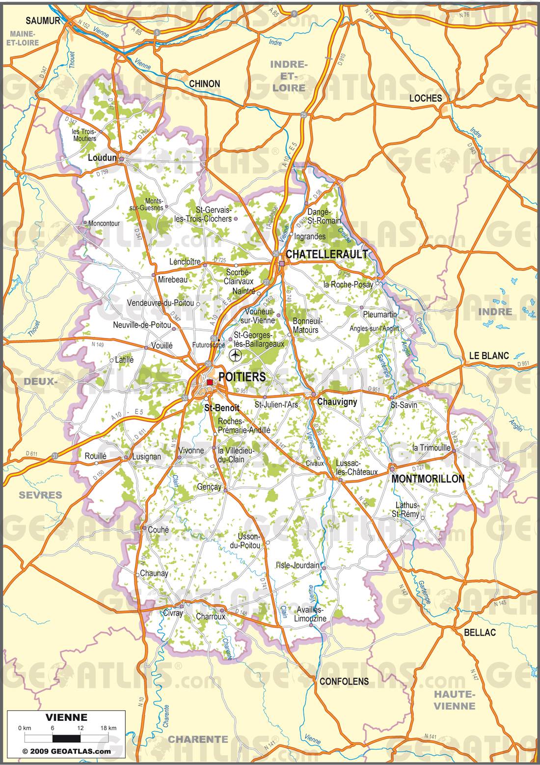 Carte des nouveaux cantons de la Vienne avec villes et ...