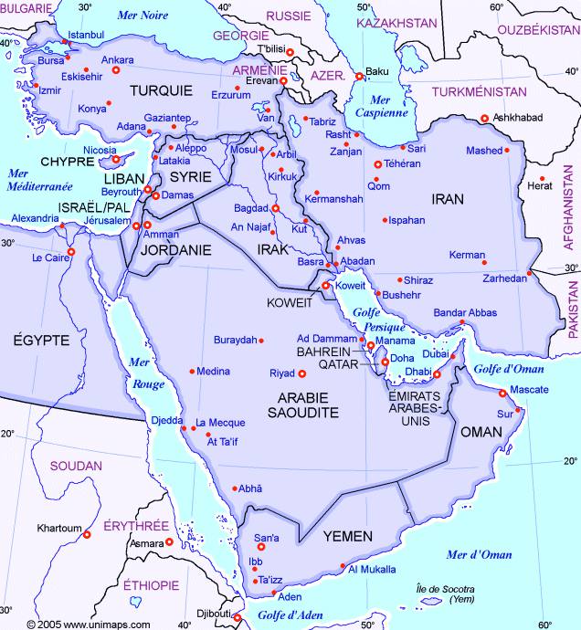 Carte du MoyenOrient (ProcheOrient) Découvrir la région en cartes